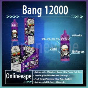 Bang Box 12000 Disposable Vape 20ml E-Liquid, 0-5% Nicotine, 20 Flavors, FDA & CE Certified