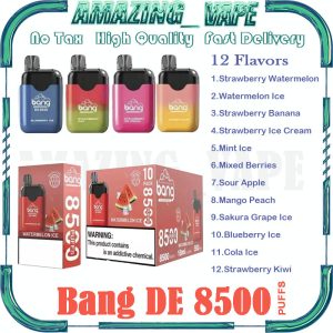 Bang DE8500 Puff Vape Pen - 8500 Puffs, 12 Flavors, Rechargeable, FDA Certified, 18ml Capacity