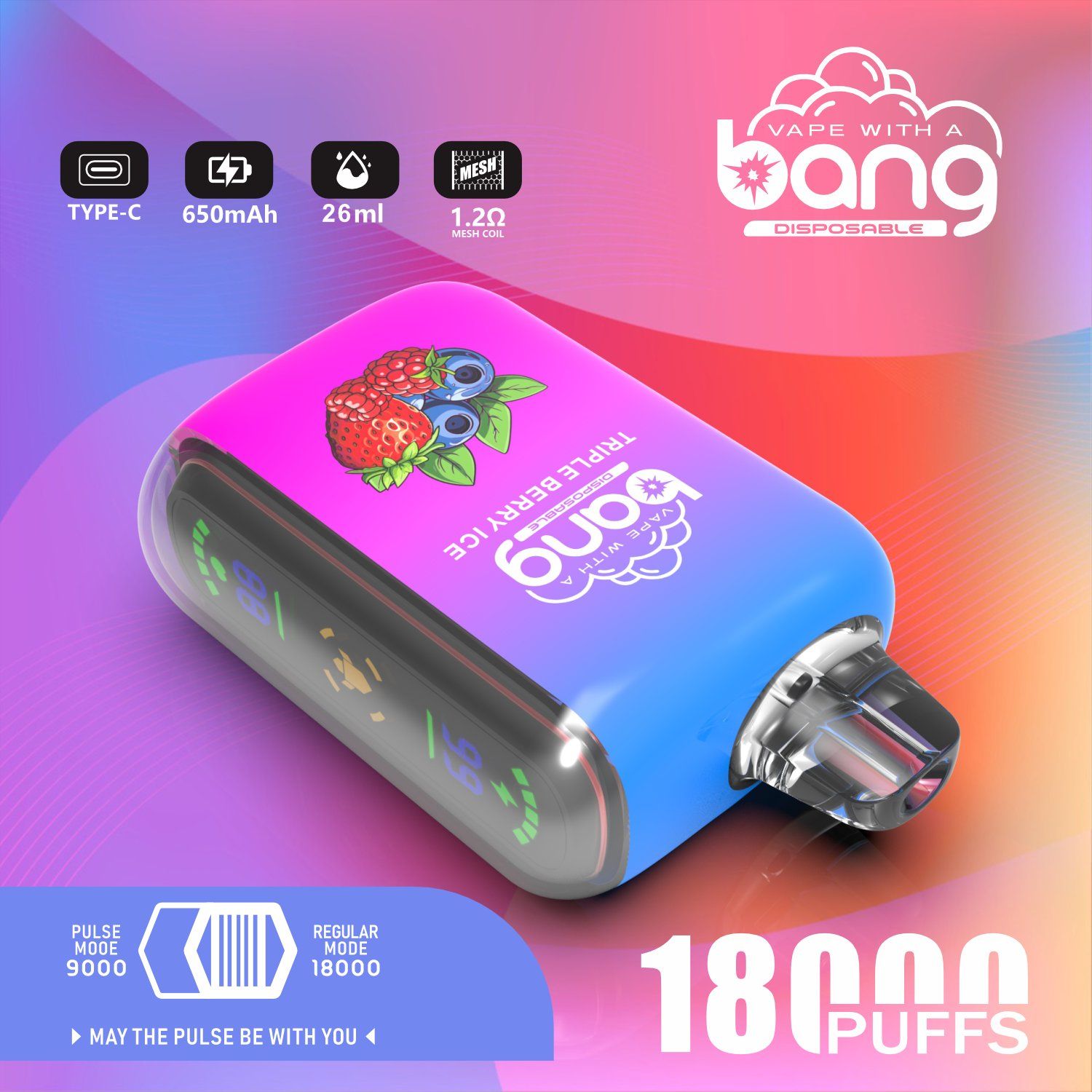 Bang Rocket 18000 Puffs Disposable Vape Pen - 26ml Rechargeable EGO Vaporizer with Fruit Flavors - Image 4