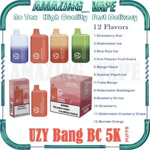 UZY Bang BC5000 Puff Vape Pen - 12ml, Rechargeable, 5000 Puffs, 12 Flavors, Customizable, FDA Certified