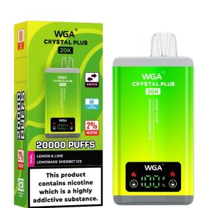 WGA Crystal Disposable Vape 15000 Puffs, Mesh Coil, Wireless Charging, 18ml Nicotine E-Juice