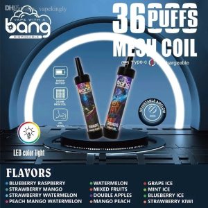 Bang 36000 Puffs Disposable Vape with 850mAh Battery, 40ml Ejuice, & Fruit Flavors - FDA Certified