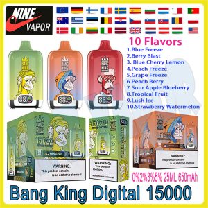 Bang King Digital 15000 Disposable Vape Pen - 15000 Puffs, 10 Flavors, Rechargeable, FDA & CE Certified