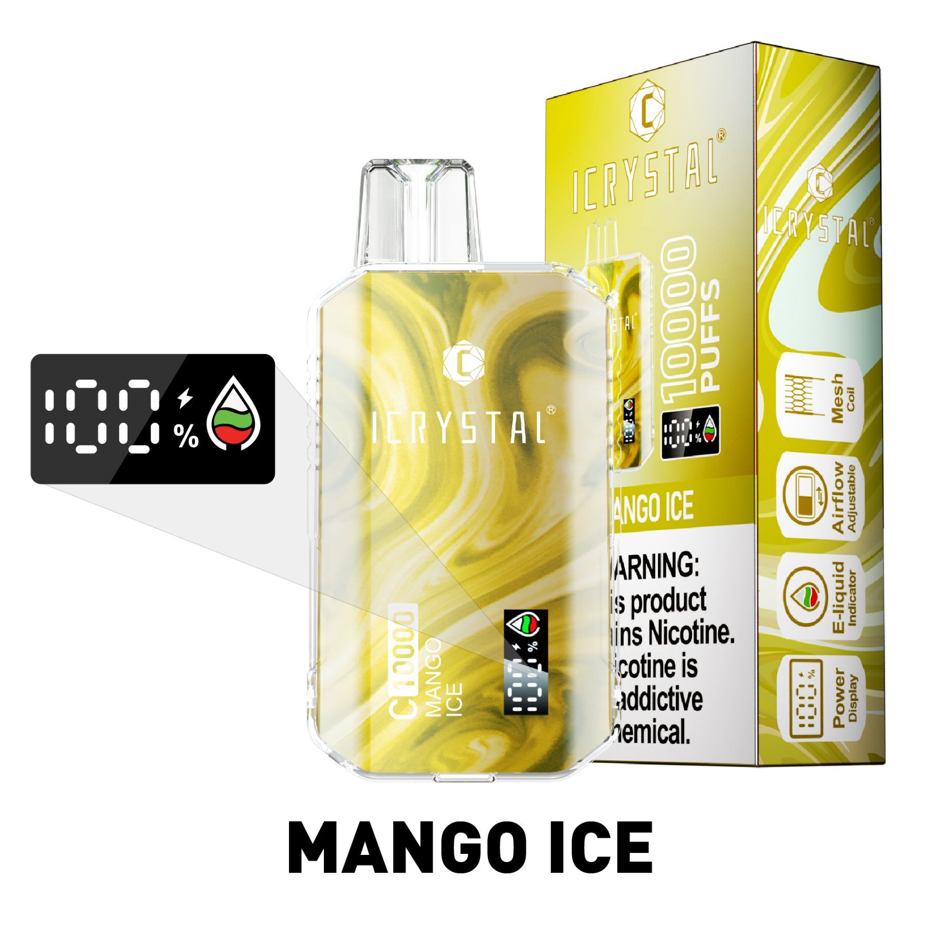 Icrystal C10000 Puffs Großhandel E-Zigarette, wiederaufladbare Einweg-Vape mit 18ml Kapazität, 10 Geschmacksrichtungen, FDA zertifiziert – Bild 6