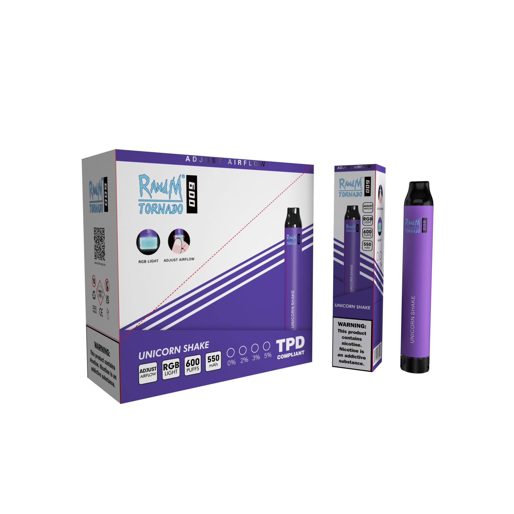RandM Tornado 600 Puffs Disposable Vape, 2ml, 1100mAh, Fruit Flavors, Low Nicotine, EGO Style - Image 5
