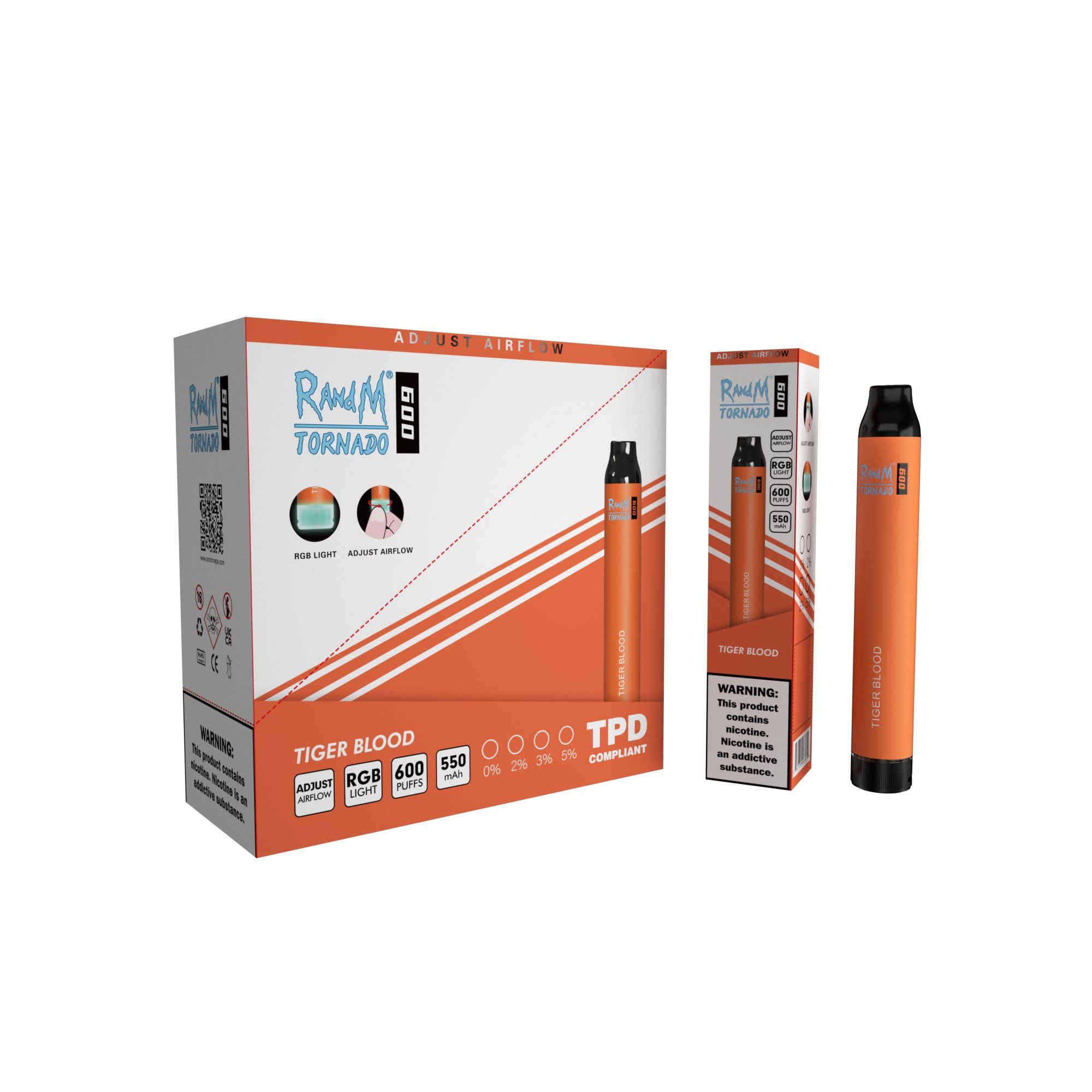 RandM Tornado 600 Puffs Disposable Vape, 2ml, 1100mAh, Fruit Flavors, Low Nicotine, EGO Style - Image 4