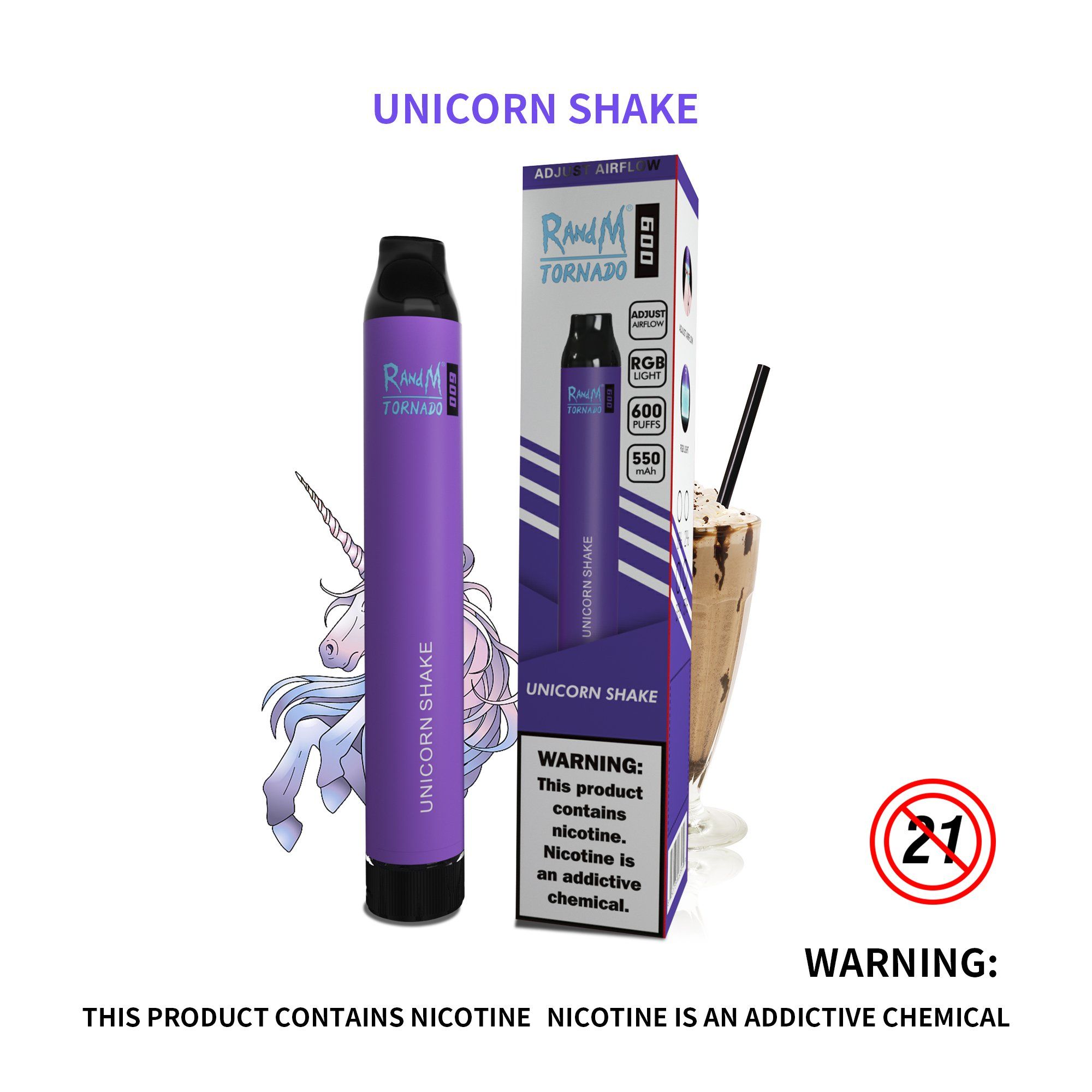 RandM Tornado 600 Puffs Disposable Vape, 2ml, 1100mAh, Fruit Flavors, Low Nicotine, EGO Style - Image 2