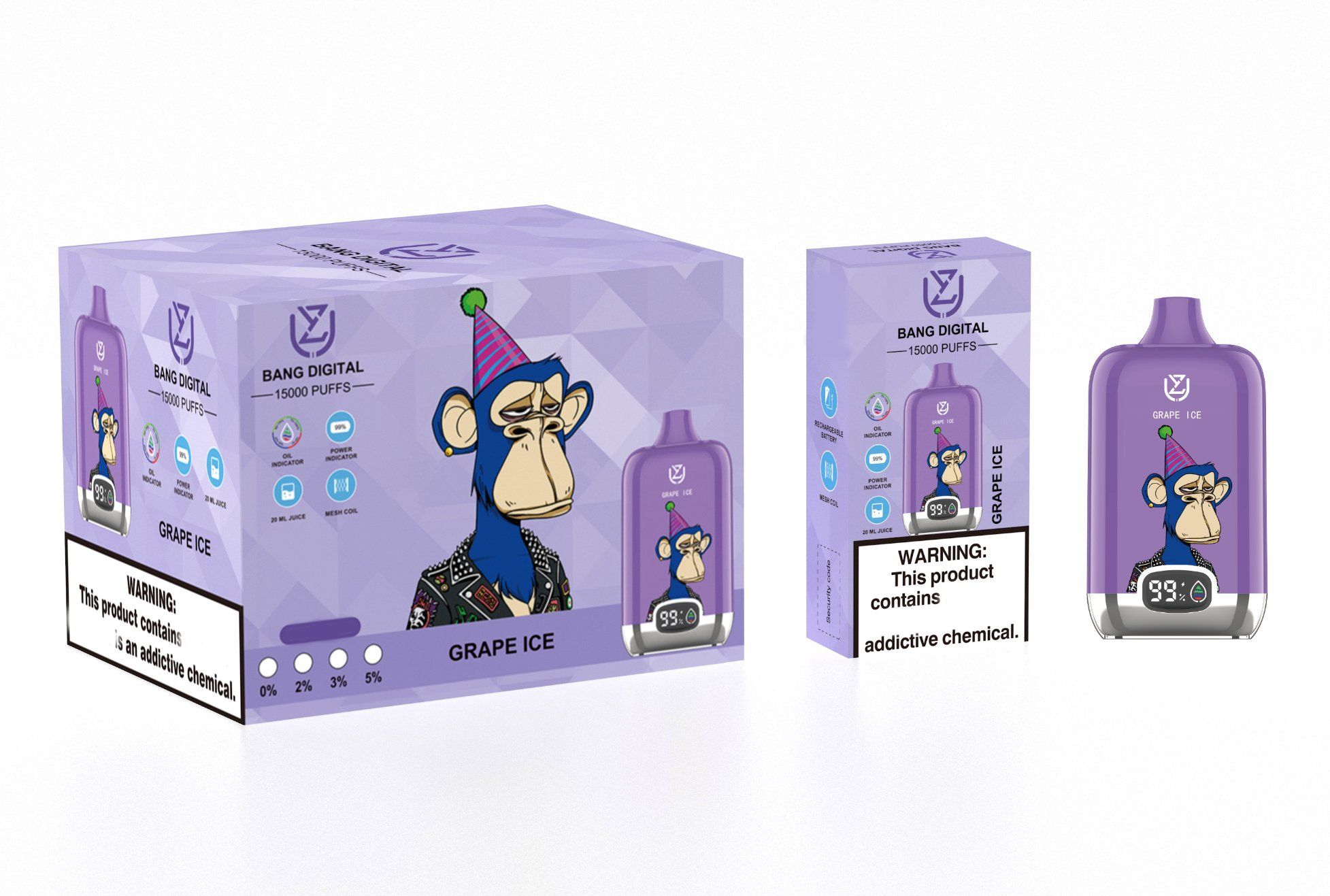 UZY Bang Digital 15000 Puffs E Cigarette Pod Device 20ml Prefilled, 0-5% Nicotine, 12 Flavors