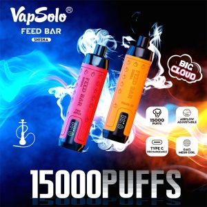 Vap Solo Feed Bar Shisha 15000 Puffs Disposable Vape Pen with Display, Rechargeable Type-C, Fruit Flavors