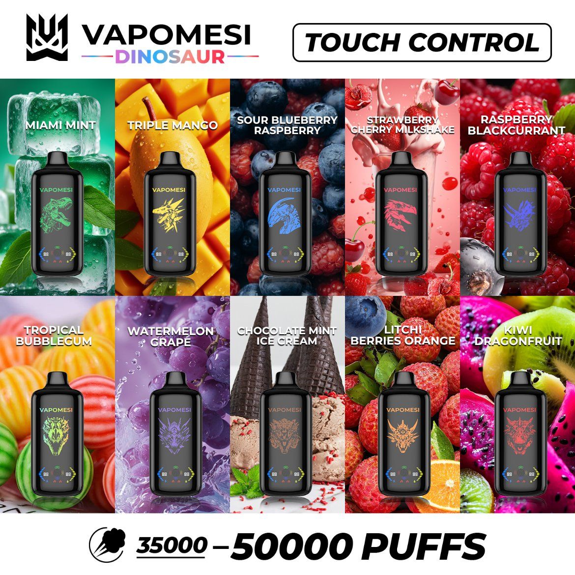 Vapomesi Dinosaur Disposable Vape 10000-30000 Puffs EU Warehouse Wholesale with LED Screen & Custom Logo - Image 3