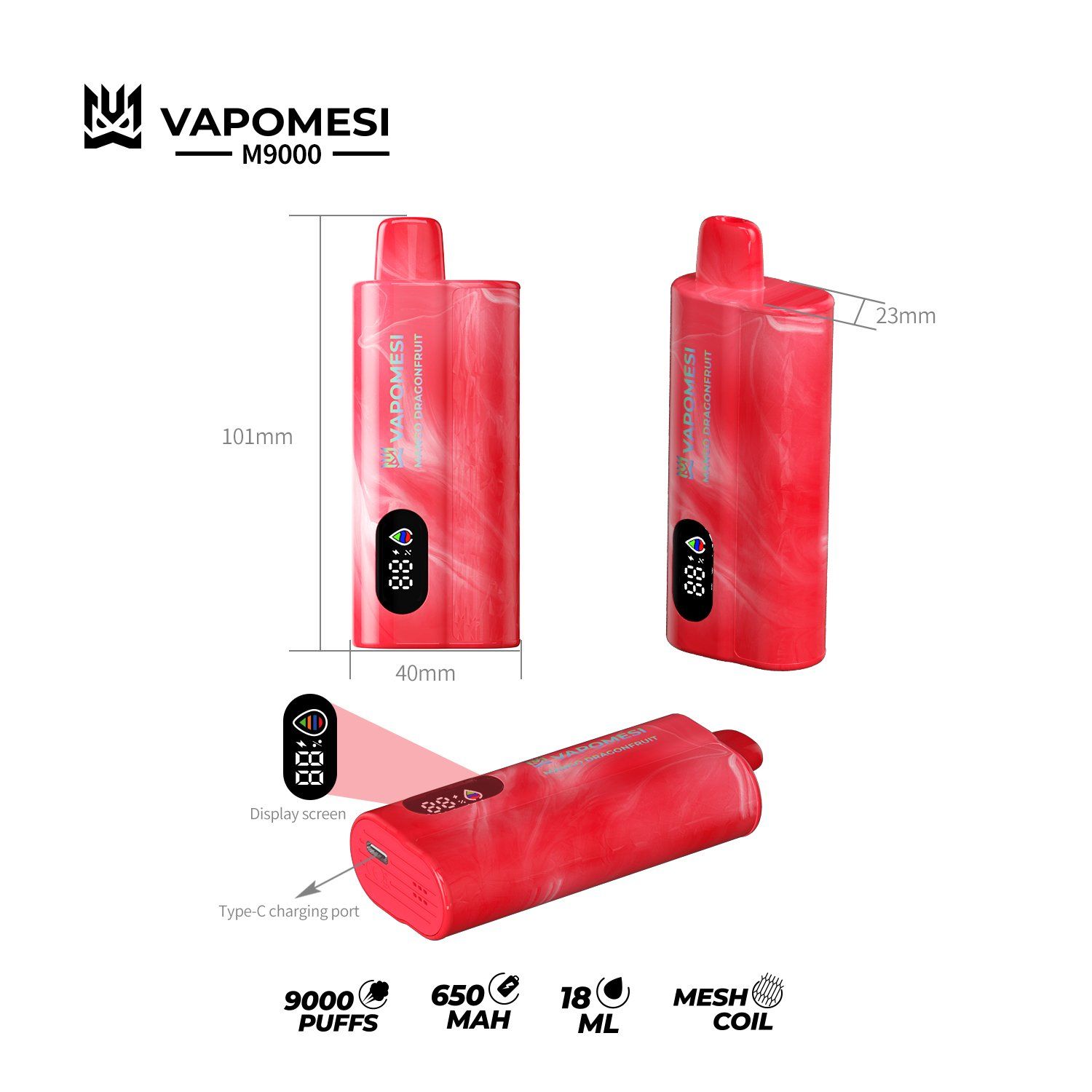 Vapomesi M9000 Disposable Vape 9000-12000 Puffs, Rechargeable, Mesh Coil, EU Warehouse, Fruit Flavors - Image 4
