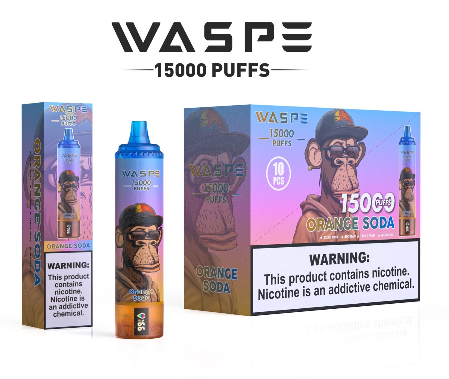 Waspe 15000 Puffs Disposable Vape 850mAh, Mesh Coil, Variable Voltage, Fruit Flavor, CE, RoHS Certified - Image 4