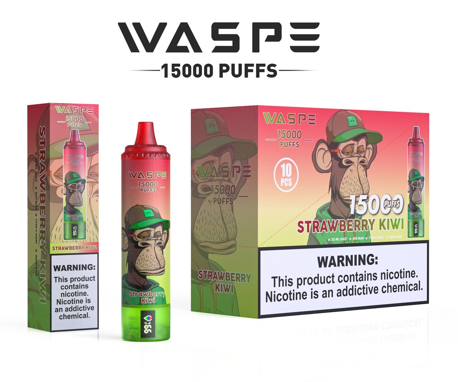 Waspe 15000 Puffs Disposable Vape 850mAh, Mesh Coil, Variable Voltage, Fruit Flavor, CE, RoHS Certified - Image 5