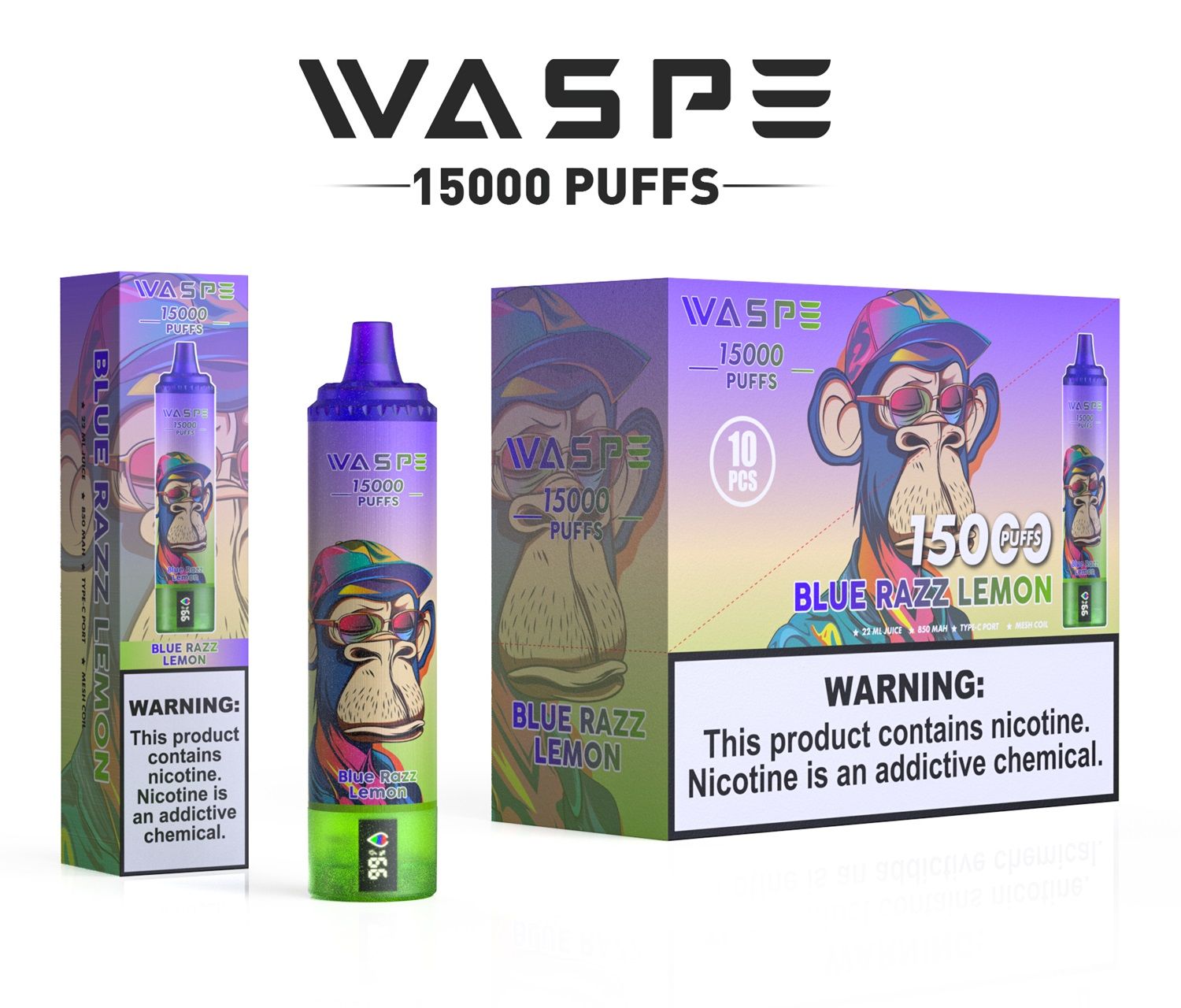 Waspe 15000 Puffs Disposable Vape 850mAh, Mesh Coil, Variable Voltage, Fruit Flavor, CE, RoHS Certified - Image 6